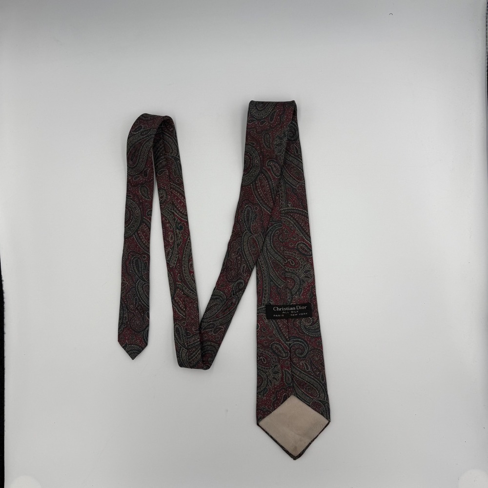 Vintage Christian Dior Silk Necktie – Red Paisley, Paris New York,‎ Made in USA - Picture 6 of 10